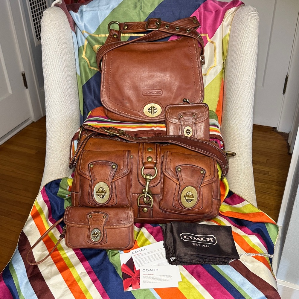 Coach Legacy Vachetta SET Mandy, Hippie, Kisslock Wallet, Wristlet, Care Card ++